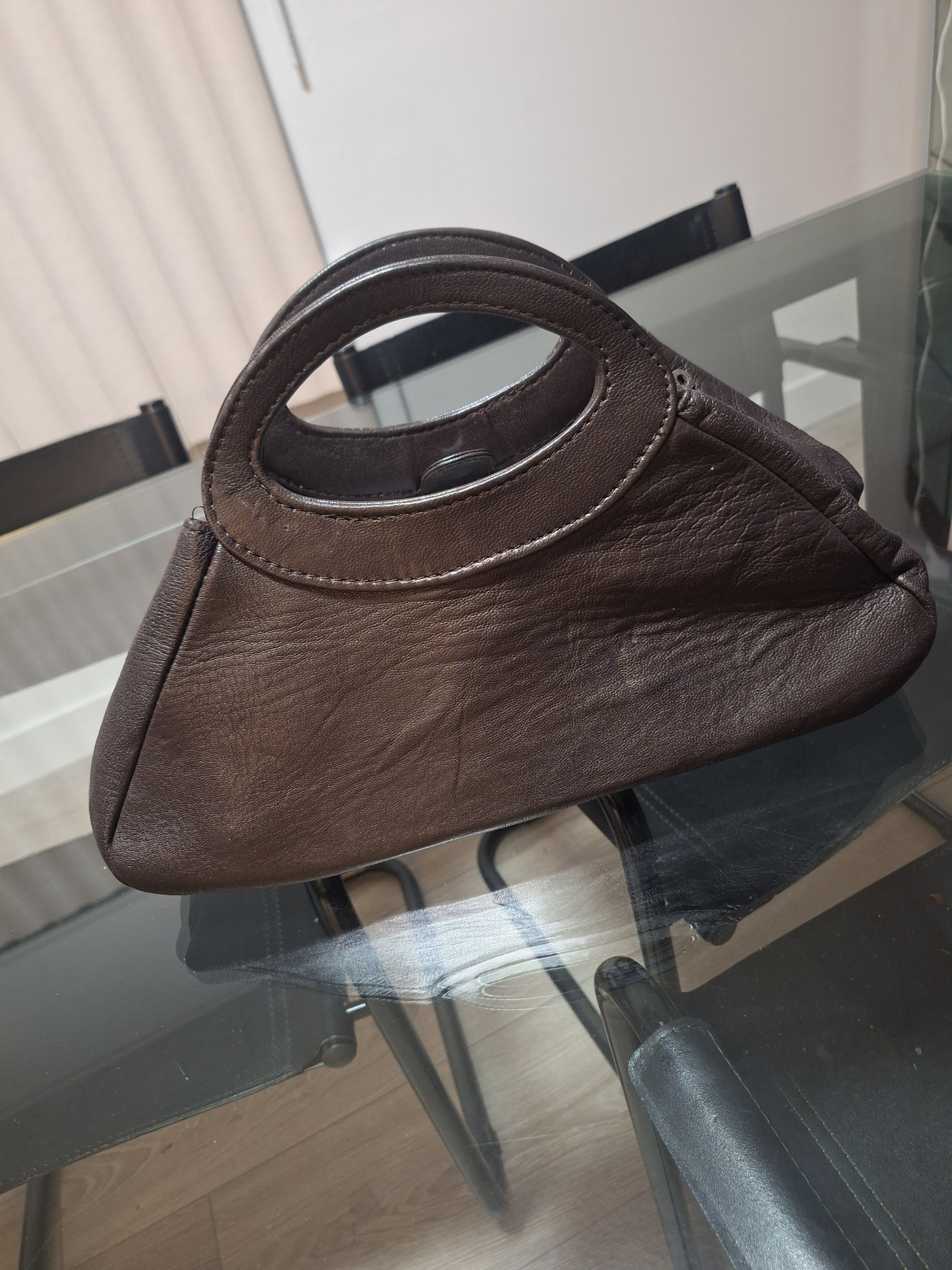Aldo Dark Brown Leather Circle-Handle Clutch